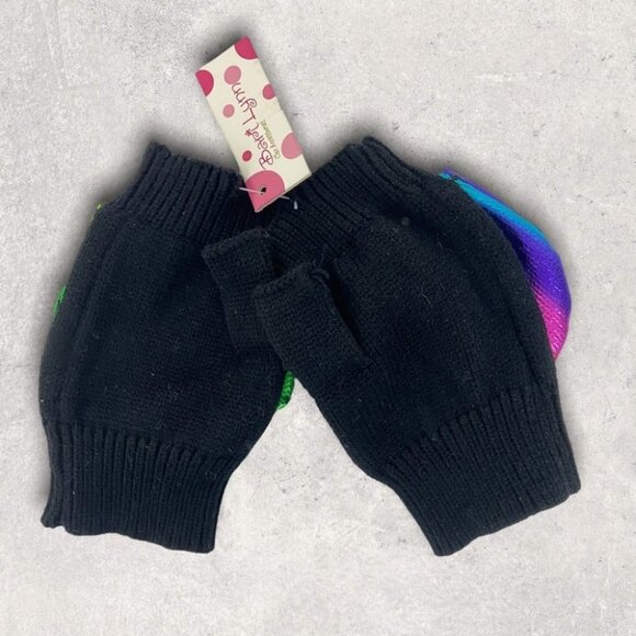 NWT Nordstrom Bari Lynn Kids Metallic Stripe Convertible Mittens Black Rainbow - Picture 4 of 6